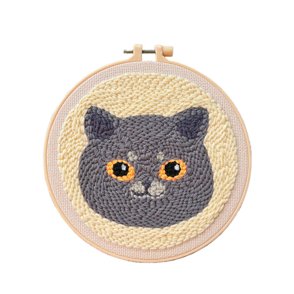 Hush (Gray) cat punch needle kit