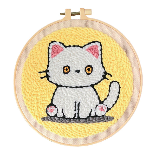 Pillow (White) cat punch needle kit