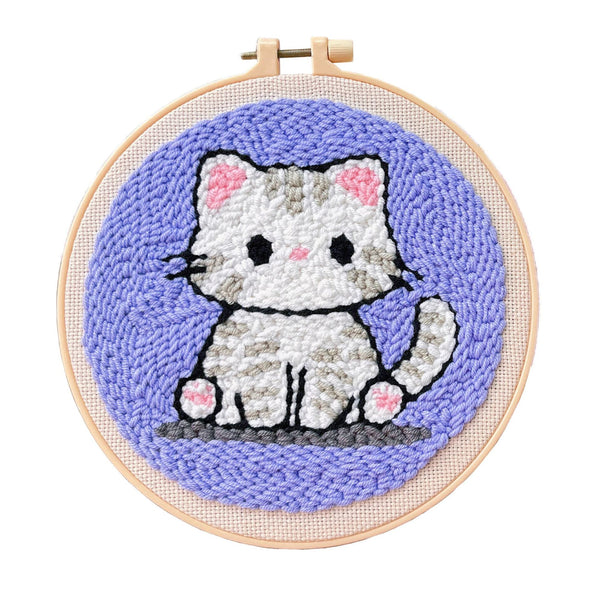 Lullaby (Gray Tabby) cat punch needle kit