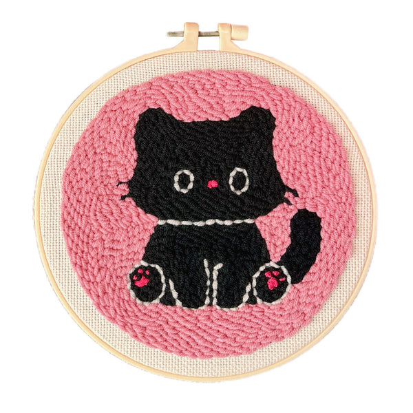 Midnight (Black) cat punch needle kit
